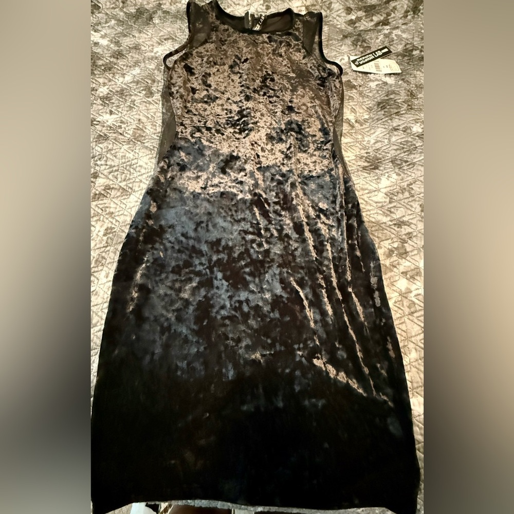 Design Lab Lord & Taylor Black Velvet Sleeveless Dress with sheer/mesh inserts